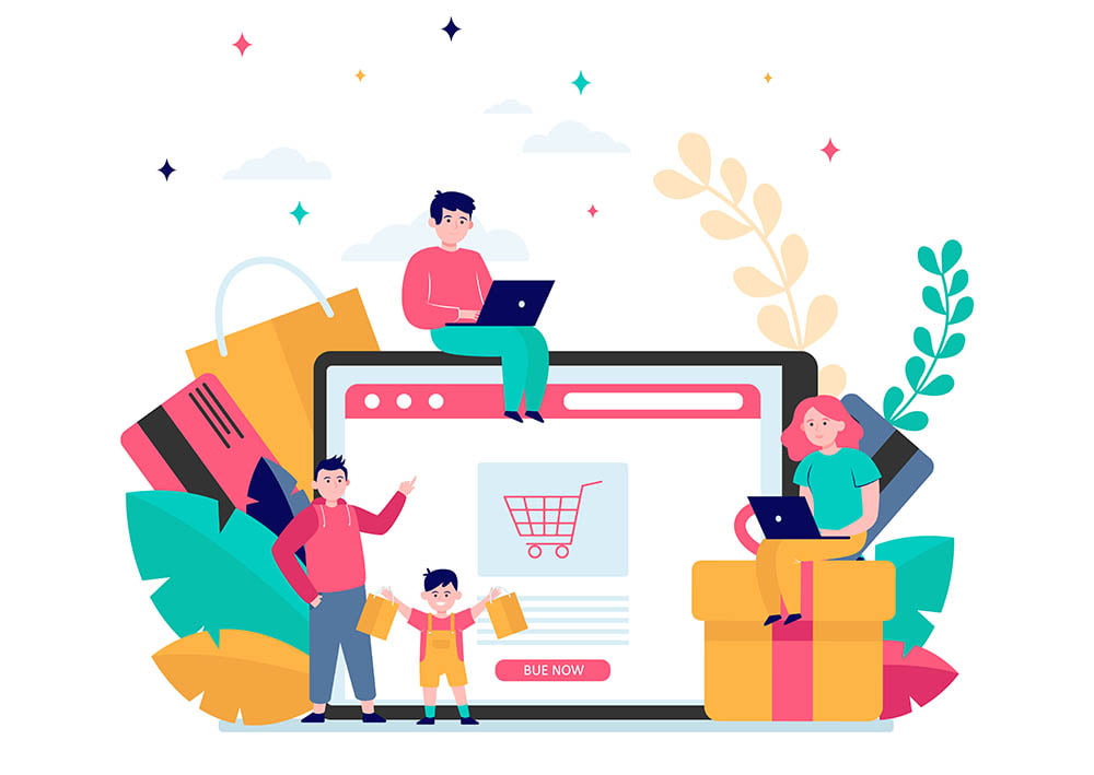 Happy people shopping in store online